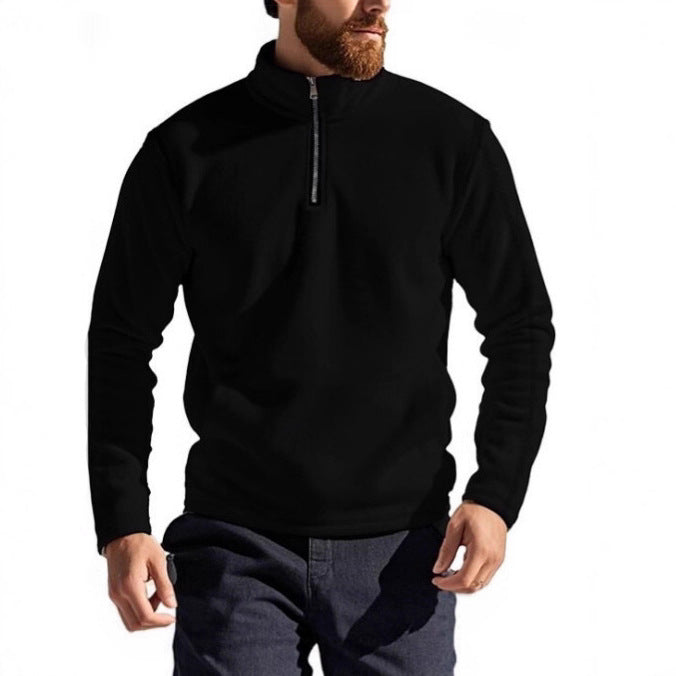 Men's fleece pullover with stand-up collar and half zipper Lisslune
