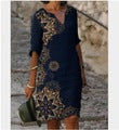 Ladies luxurious V-neck dress with floral design and short sleeve Lisslune
