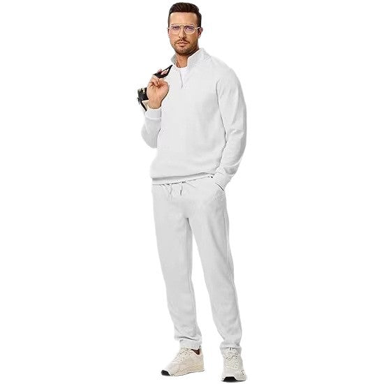 Men's leisure suit with modern stand-up collar and practical zipper pockets Lisslune