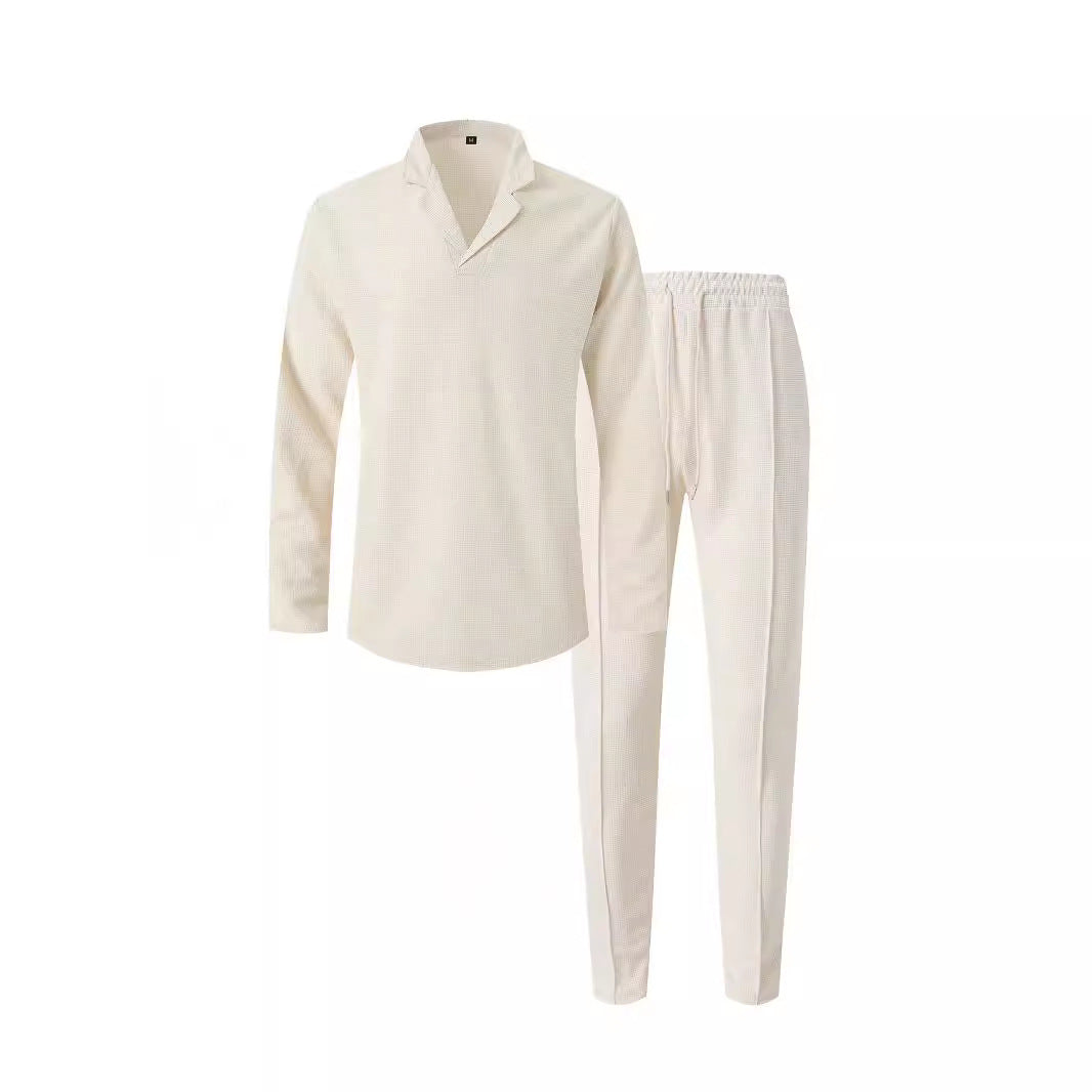 Men's elegant leisure set with modern collar and comfortable pants Lisslune