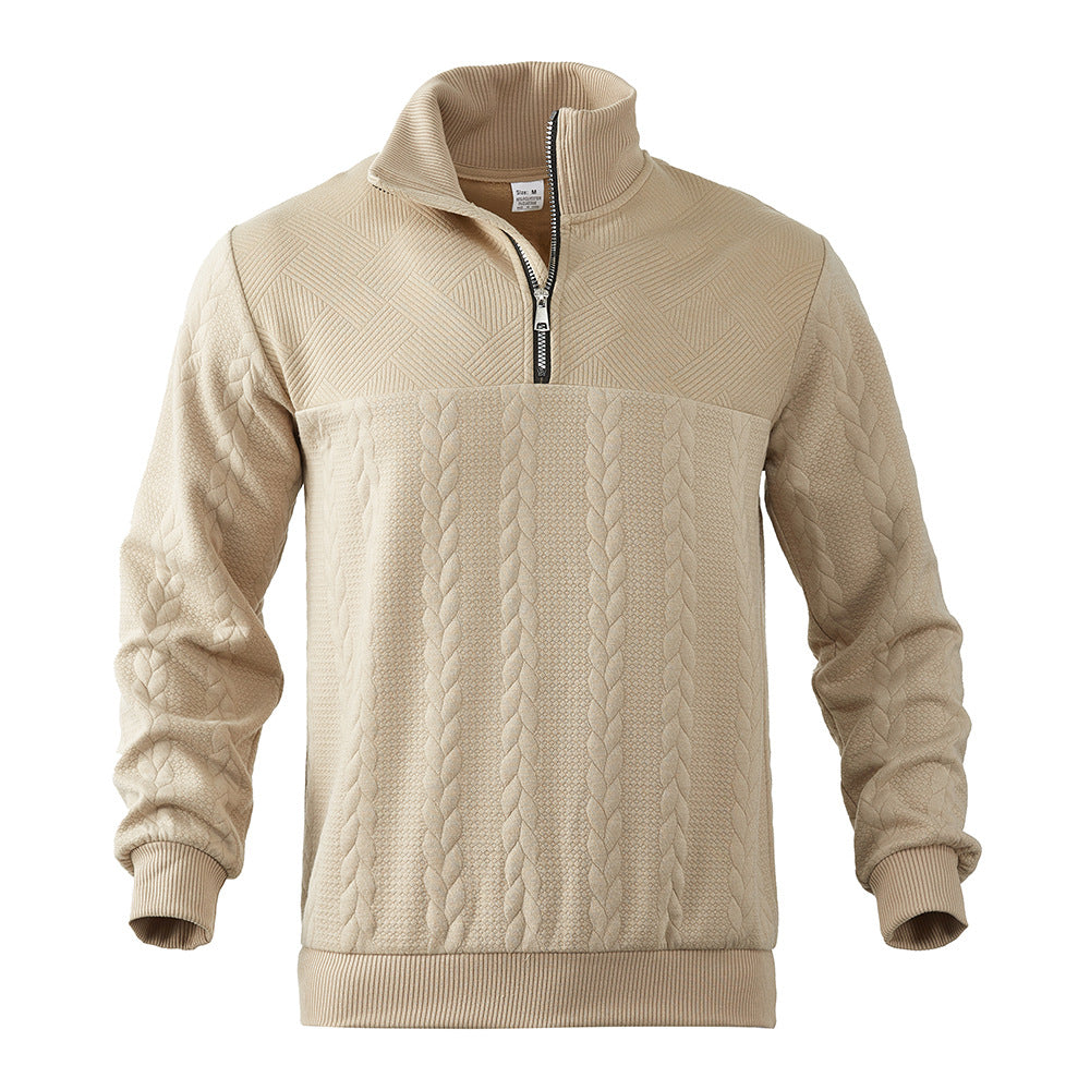 Men's sporty fleece pullover with high collar and stylish cable design Lisslune