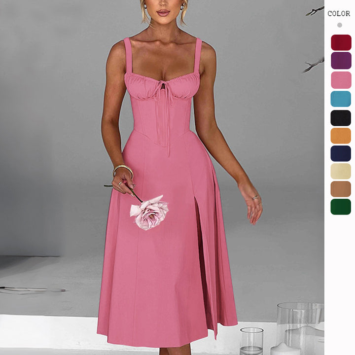 Women's elegant A-line dress with charming ruffle details
