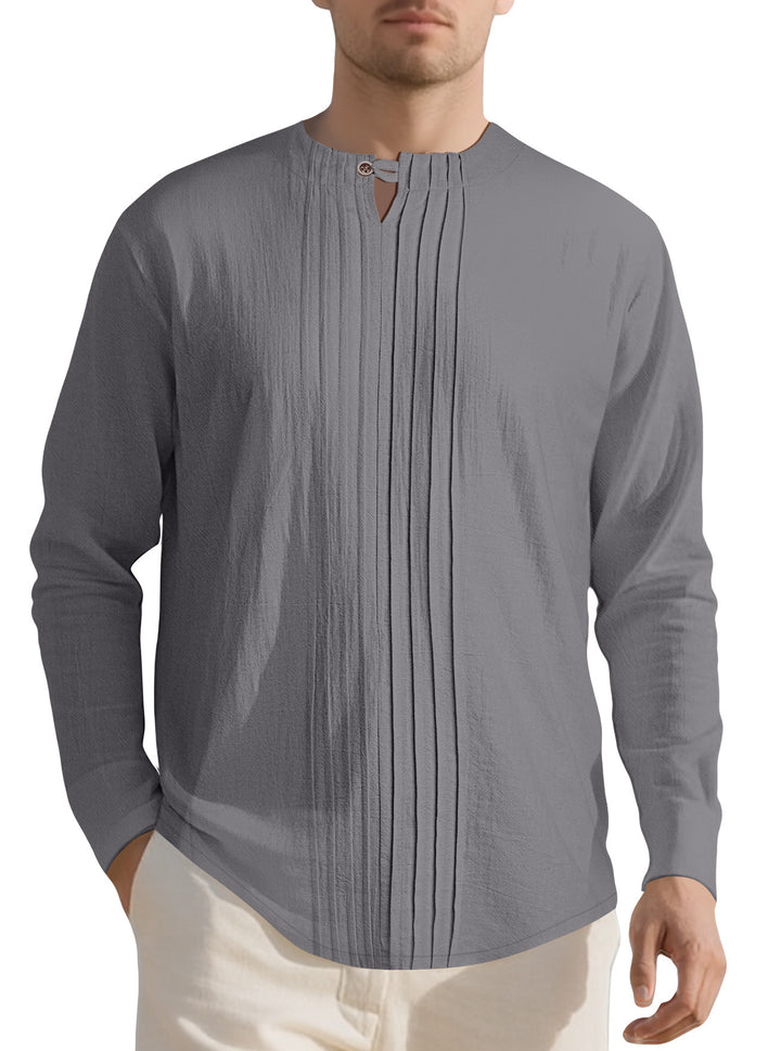 Men's elegant long-sleeve shirt with textured design and stylish stand-up collar Lisslune