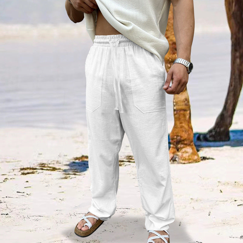 Men's casual linen pants with elastic waistband and practical side pockets Lisslune