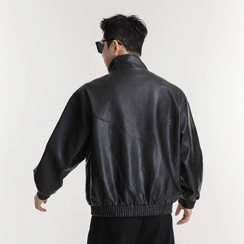 Men's synthetic leather jacket in a casual look with practical flap pockets Lisslune