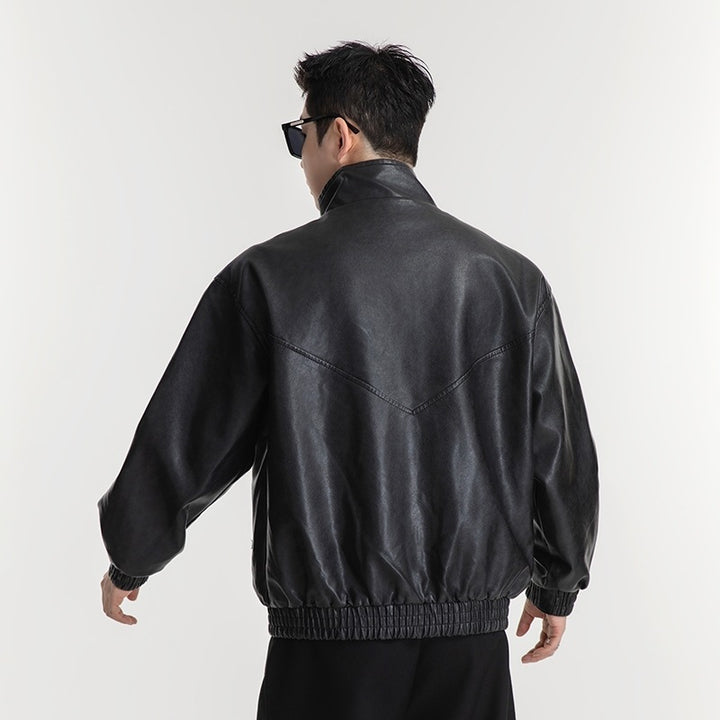 Men's synthetic leather jacket in a casual look with practical flap pockets Lisslune