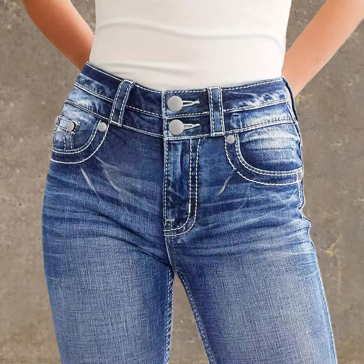 Women's Flared Jeans in Vintage Style with High-Grade Detail and Refined Embroidery Lisslune