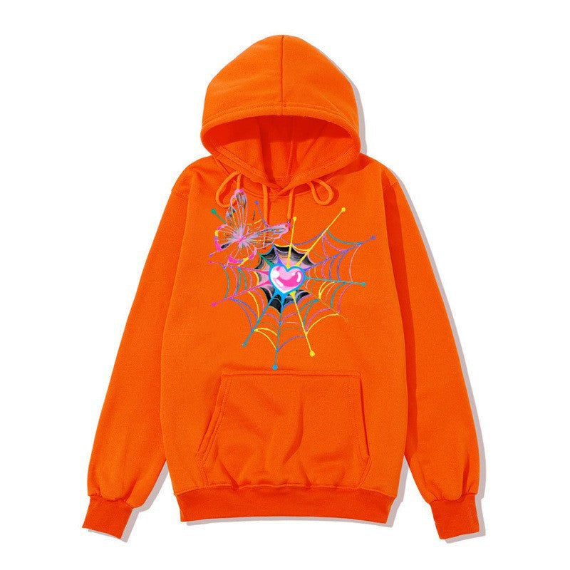 Women's hooded sweatshirt with artistic butterfly spiderweb motif Lisslune