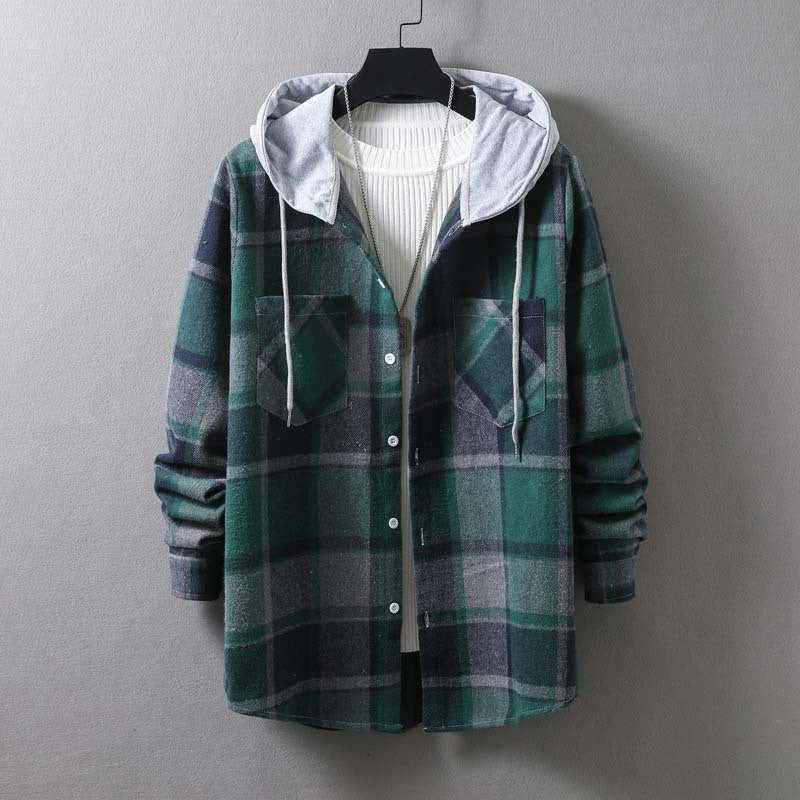 Men's casual check jacket with hood and functional pockets Lisslune
