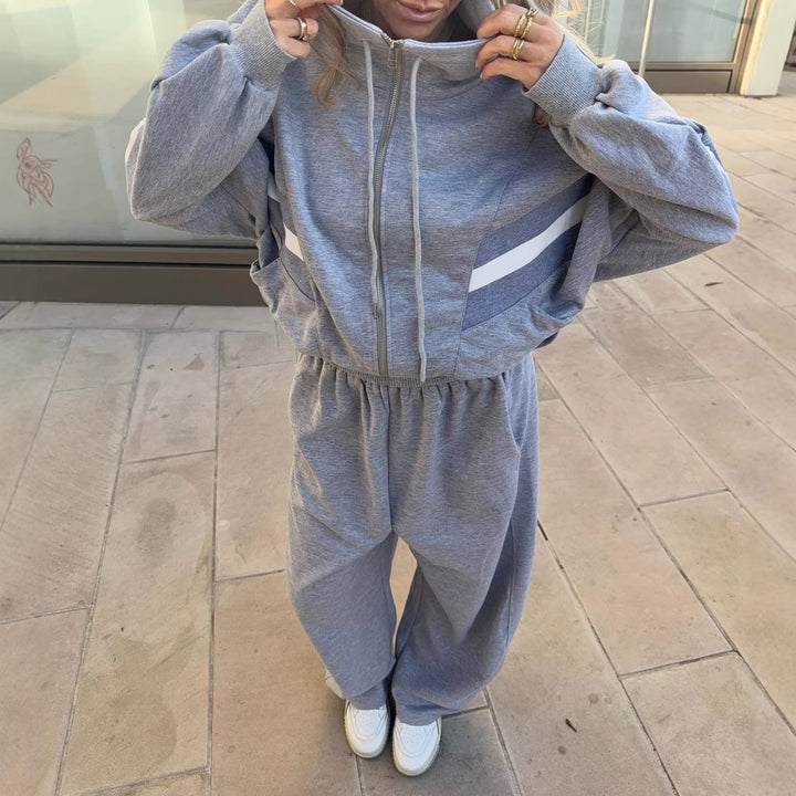 Women's sporty loungewear set with high collar and wide leg Lisslune