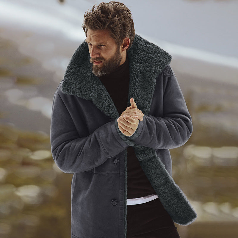 Men's Oversized Coat with Fur-Lined Collar Lisslune
