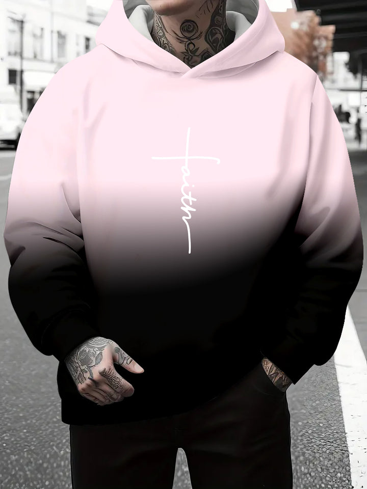 Men's hoodie with subtle gradient look and inspiring lettering Lisslune