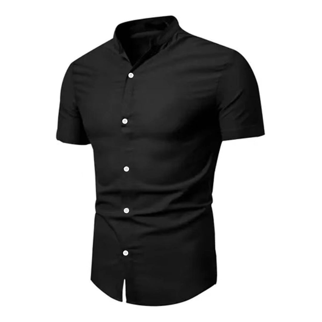 Men's short-sleeve shirt with modern stand-up collar and elegant button details Lisslune