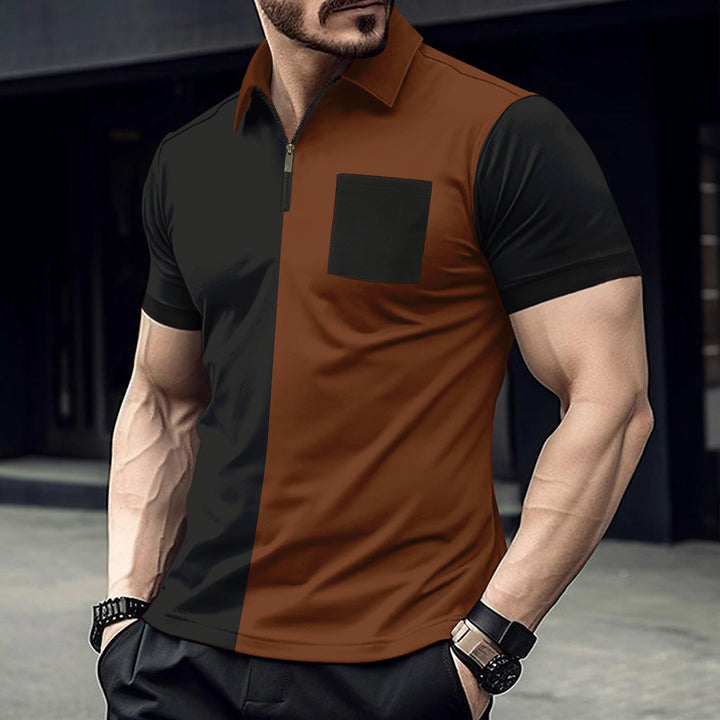 Men's modern short-sleeve shirt with zipper and contrasting color cuts Lisslune