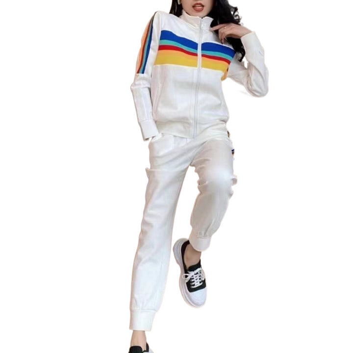 Women's sporty leisure set with high collar and colorful stripes Lisslune