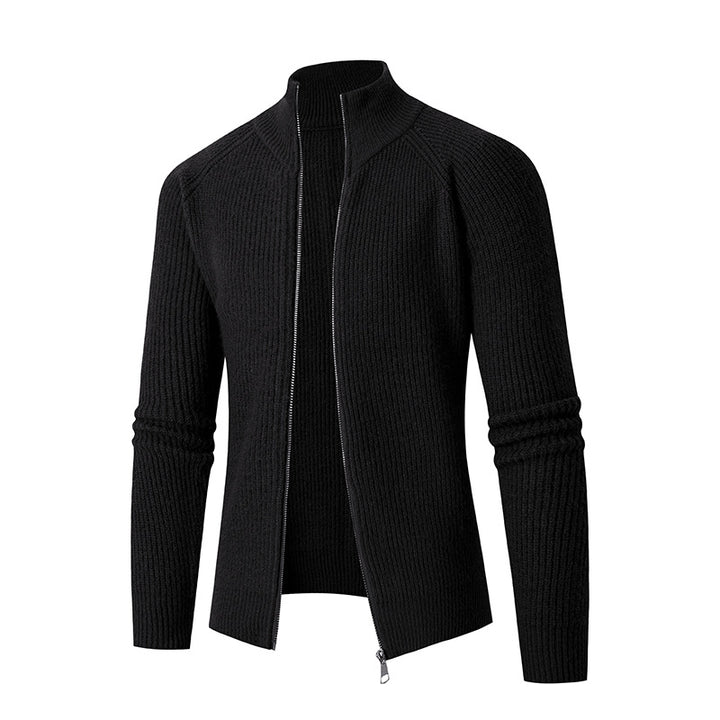 Men's cardigan with high collar and fine rib structure Lisslune
