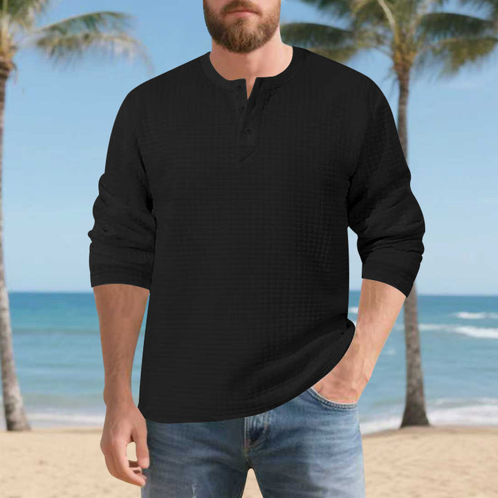 Men's Long Sleeve Henley Shirt made of comfortable waffle material with button placket Lisslune
