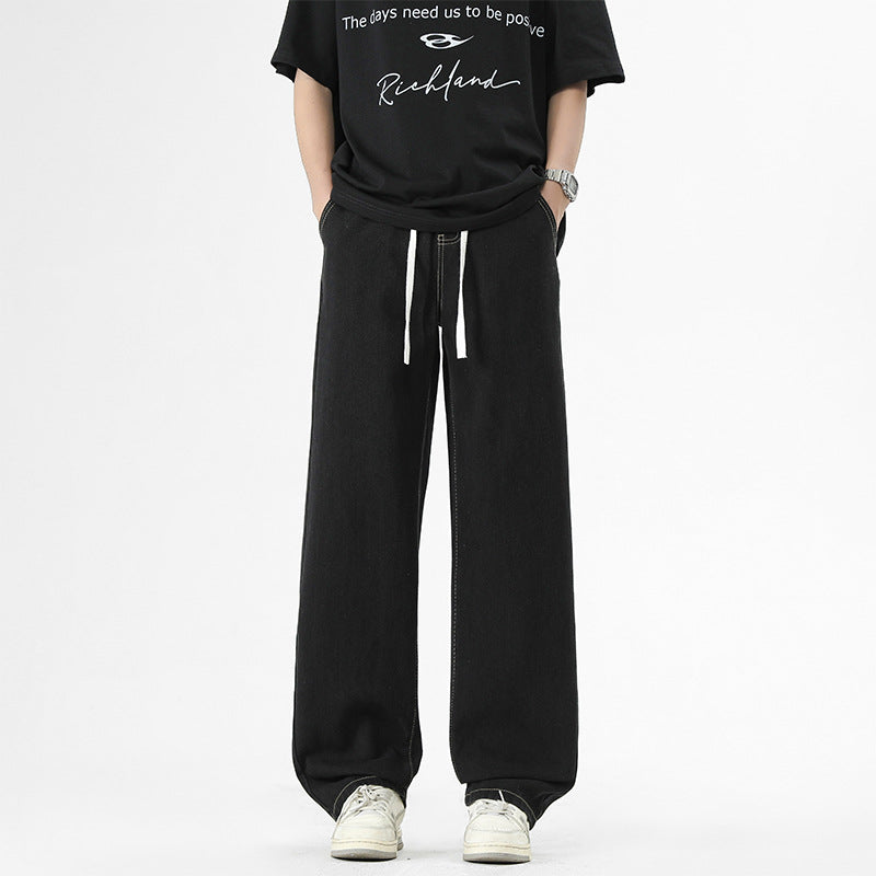 Men's loose-fitting leisure pants with elastic waistband and pockets Lisslune