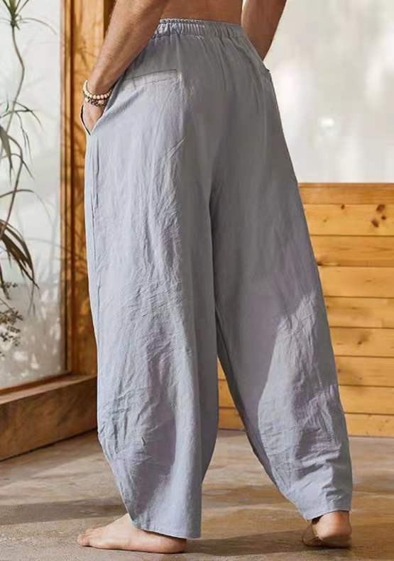 Men's relaxed linen pants with elastic waistband Lisslune