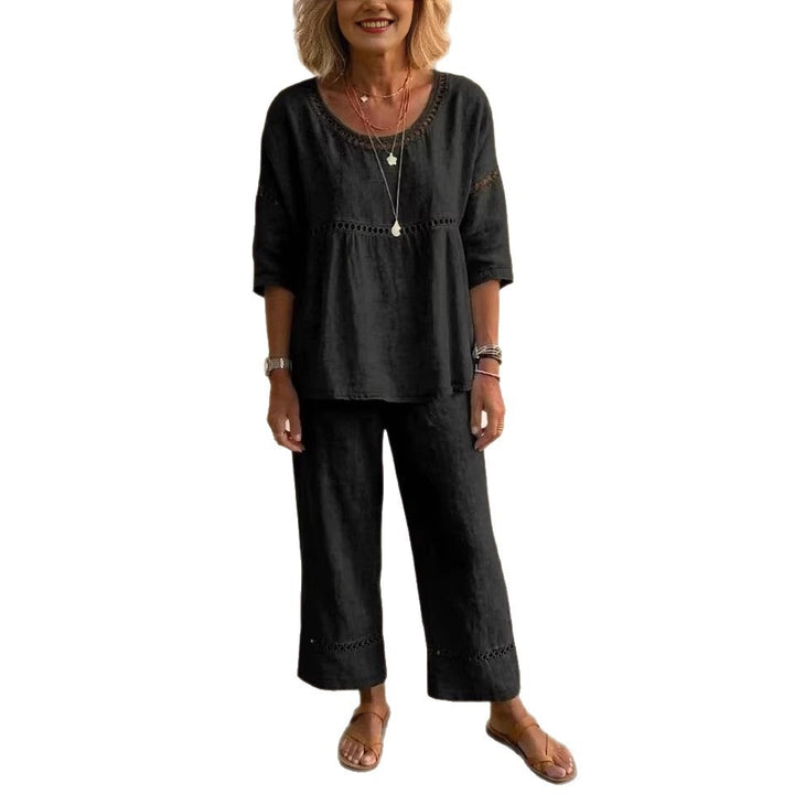 Women's Complete Loungewear Set Made of Linen with Airy Fit and Lace Details Lisslune