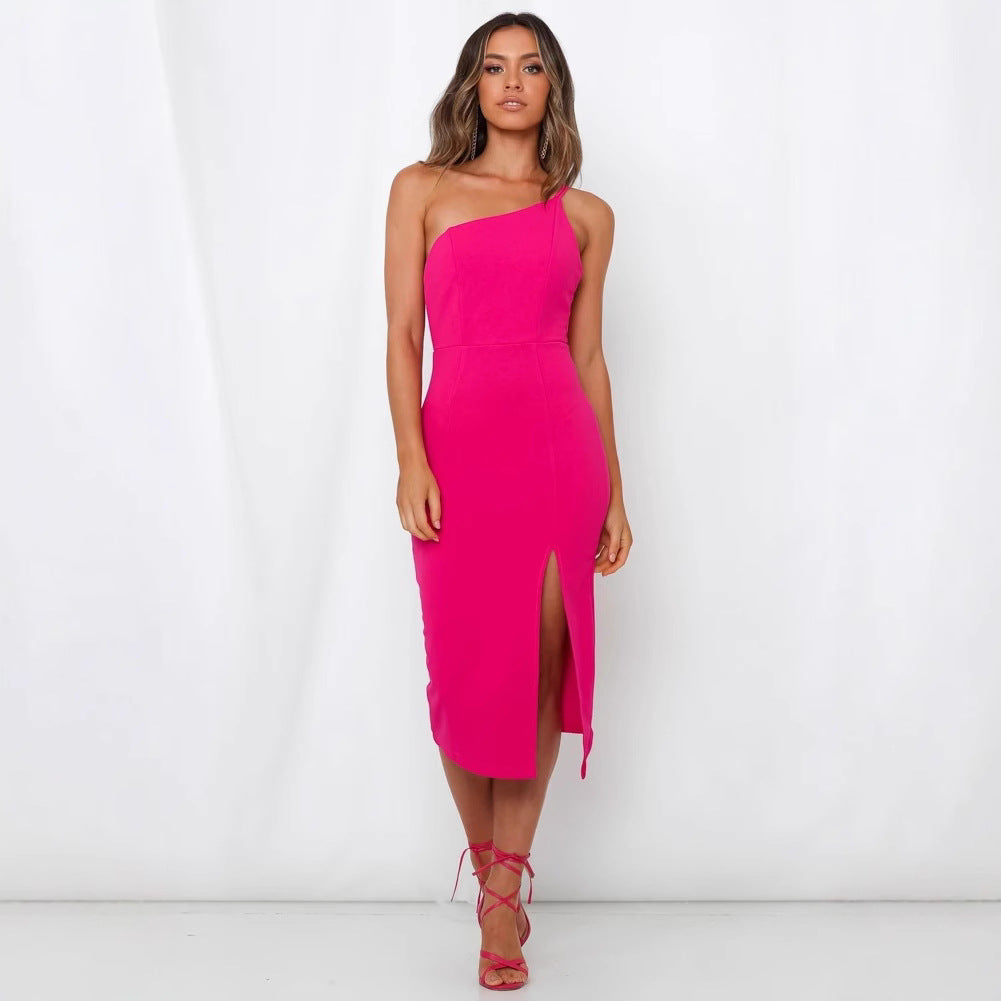 Women's Asymmetrical Maxi Dress with Elegant Split and Fitted Cut