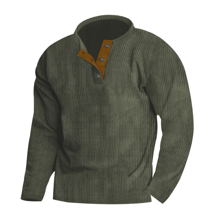 Men's long-sleeve pullover with textured surface and elegant button placket Lisslune