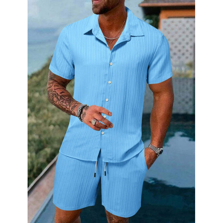 Men's short-sleeve leisure suit with textured design and elastic waistband Lisslune