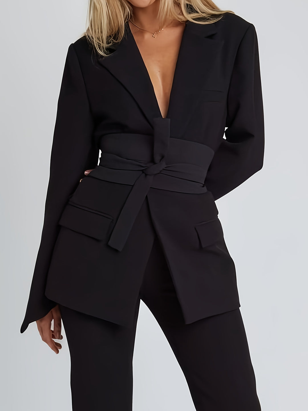 Damen eleganter Blazer mit tailliertem Schnitt und praktischem Gürtel Lisslune