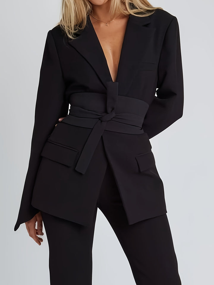 Damen eleganter Blazer mit tailliertem Schnitt und praktischem Gürtel Lisslune