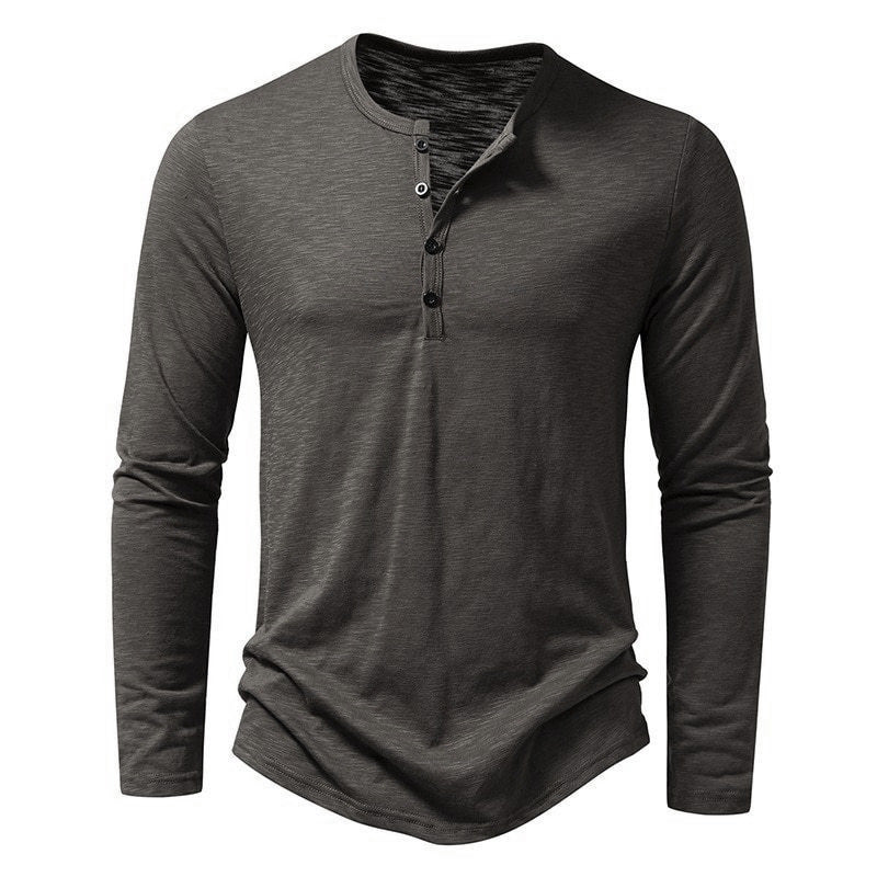Men's Long Sleeve Henley Shirt with Button Placket and Lightweight Fabric Lisslune