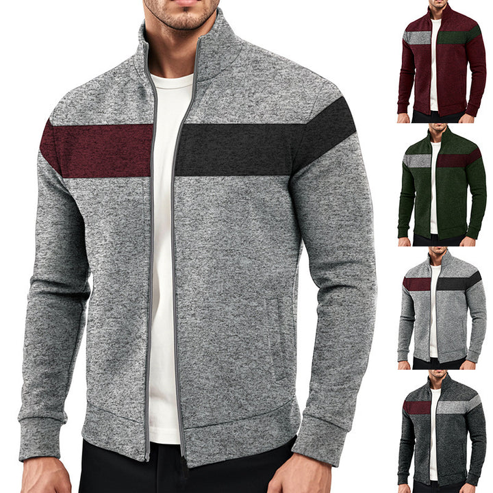Men's sporty stand-up collar sweater with contrasting color areas and high-quality cotton Lisslune