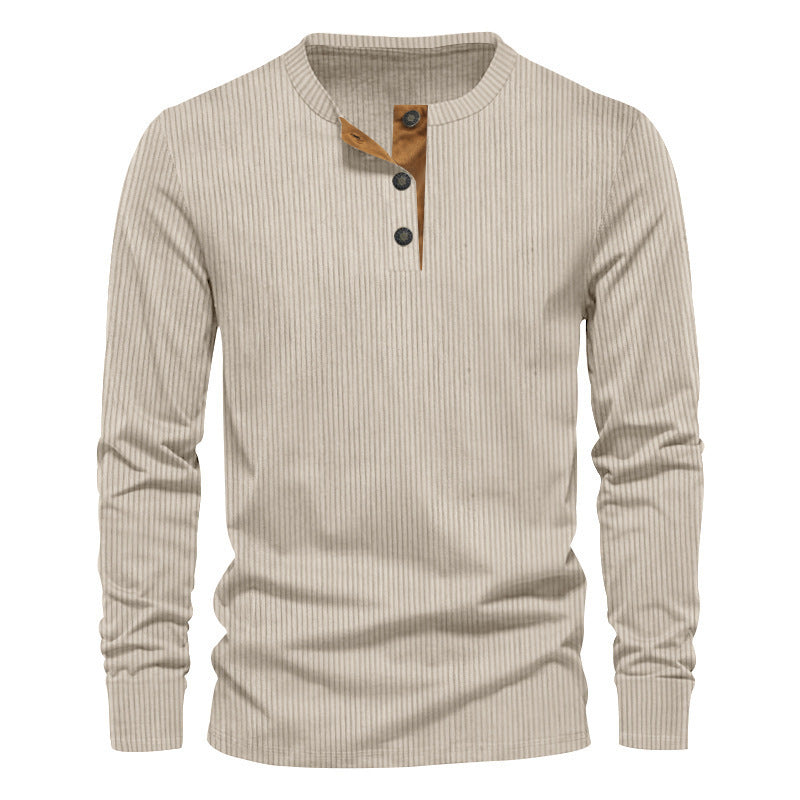Men's Long Sleeve Henley Shirt with Textured Rib Design and Fashionable Button Details Lisslune