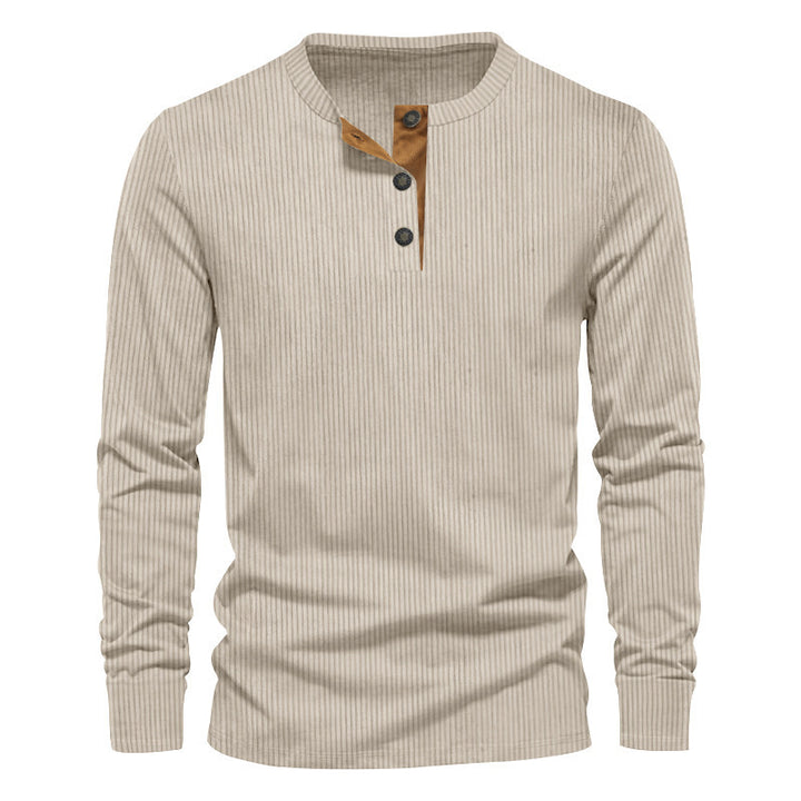 Men's Long Sleeve Henley Shirt with Textured Rib Design and Fashionable Button Details Lisslune