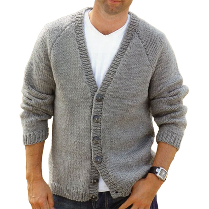 Men's cozy knitted cardigan with deep V-neck and button details Lisslune