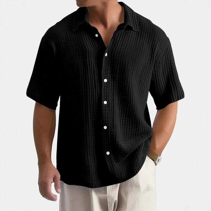Men's short-sleeve shirt with textured cotton fabric and breathable fit Lisslune