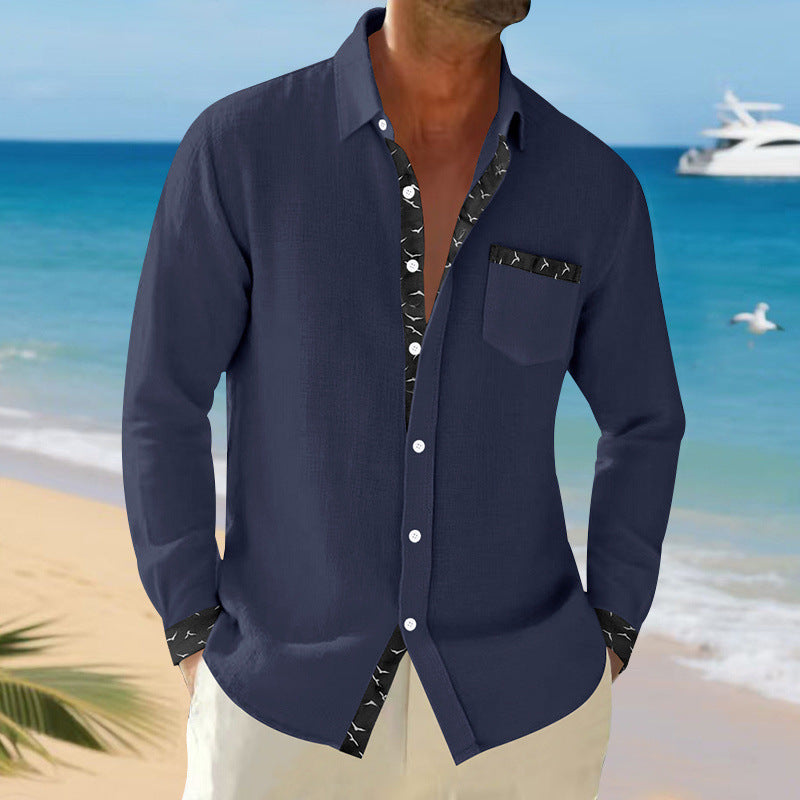 Men's Elegant Long Sleeve Shirt with Contrast Details and Breast Pocket Lisslune
