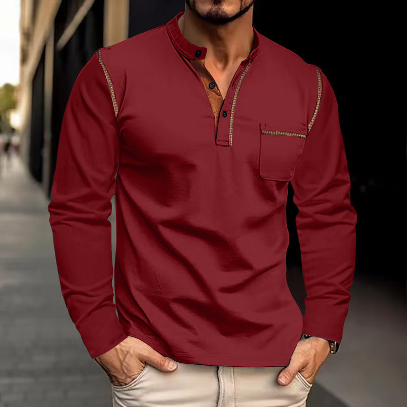 Men's casual long-sleeve blouse with innovative button closure and trendy fabric mix Lisslune