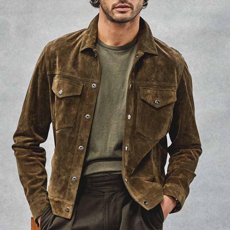 Men's elegant suede jacket with practical chest pockets Lisslune