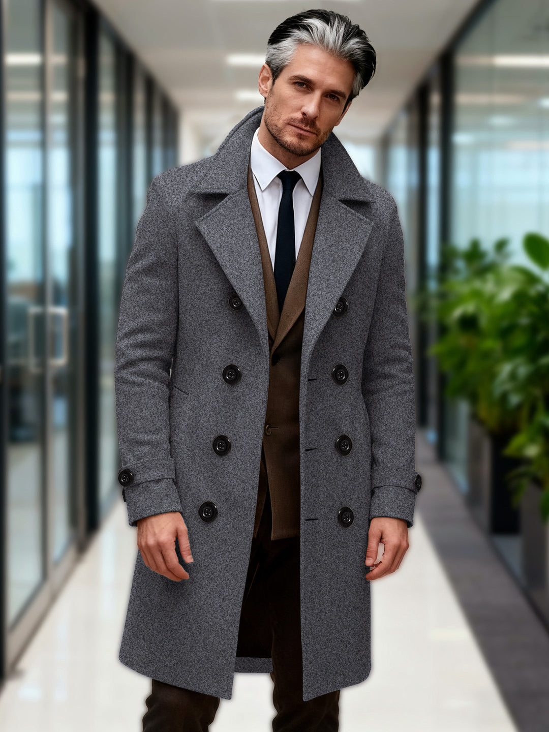 Men's Double-Breasted Wool Coat with Modern Cut Lisslune