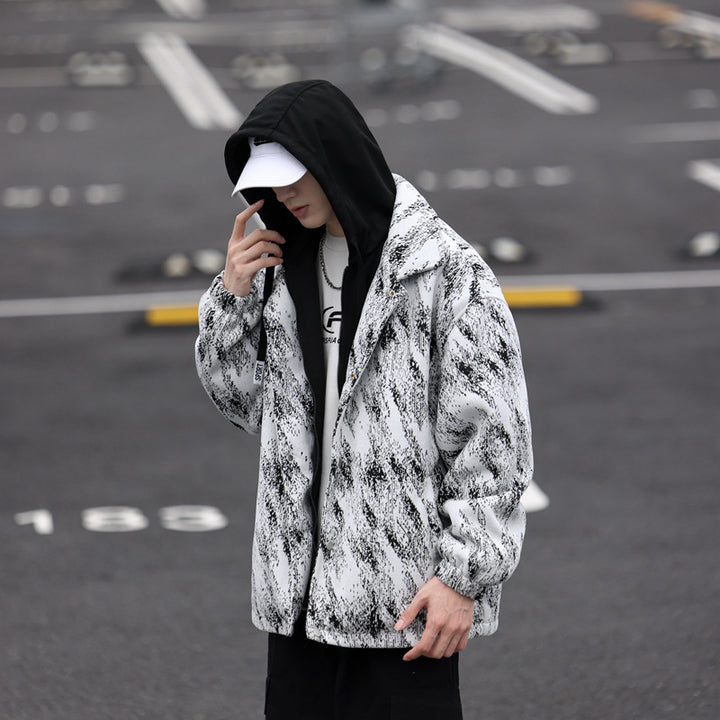 Men's stylish transition jacket in check pattern with hood Lisslune