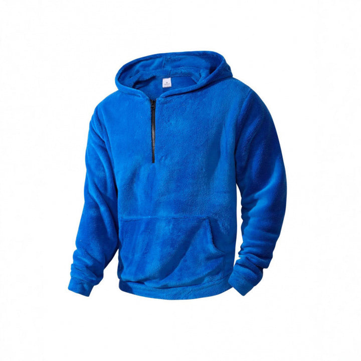 Men's fleece pullover with half-length zipper and hood Lisslune