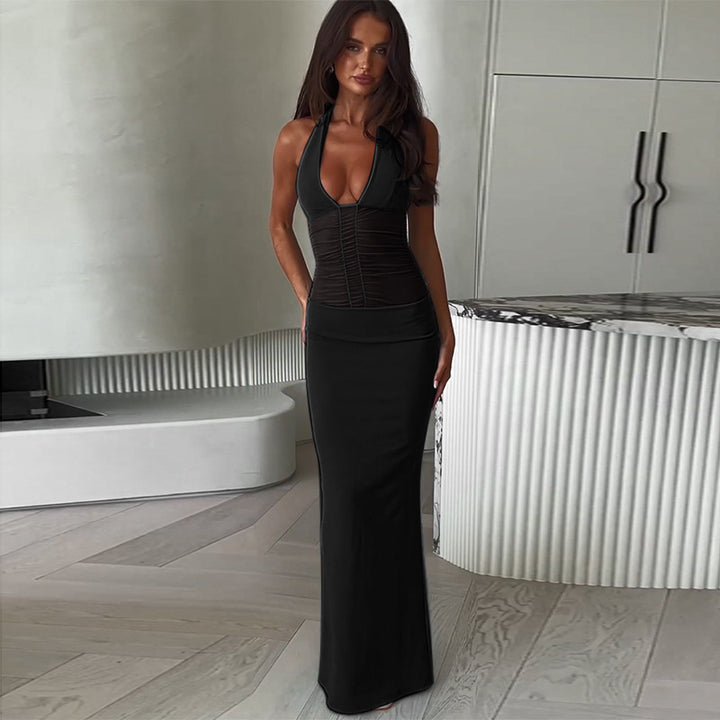 Women's elegant maxi dress with trendy wrap design and figure-enhancing top