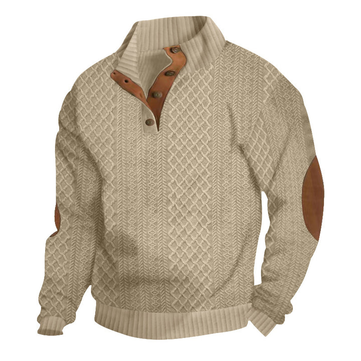 Men's sweatshirt with textured knit pattern and leather details Lisslune