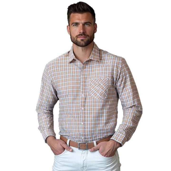 Men's checked long-sleeve shirt with chest pocket and fine structure Lisslune