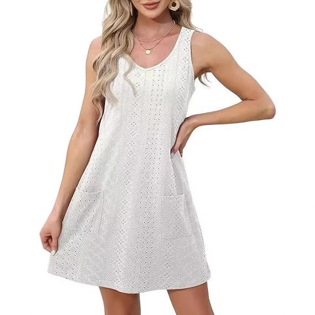 Damen Freizeitkleid mit Taschen und V-Ausschnitt Lisslune