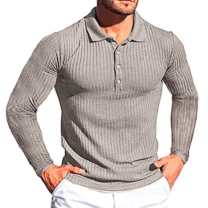 Men's Long Sleeve Polo Shirt with Textured Design Lisslune