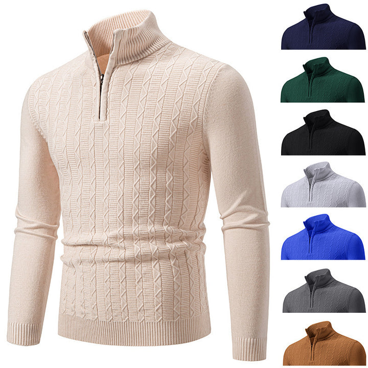 Men's fashionable knitted sweater with stand-up collar and zipper Lisslune