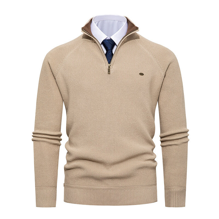 Men's Elegant Knit Sweater with Stand Collar and Zipper Lisslune