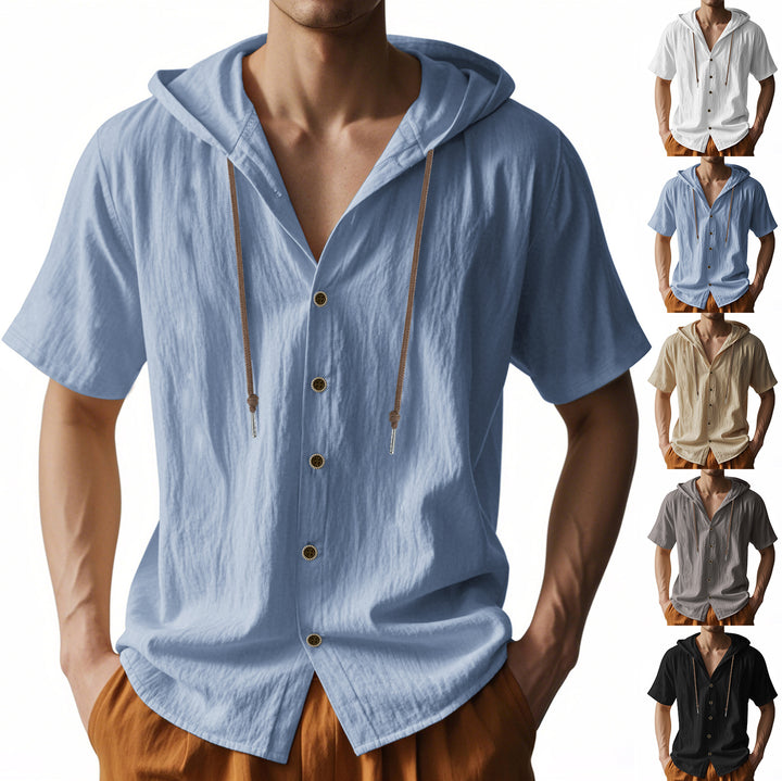 Men's casual short sleeve shirt with hood and button details Lisslune
