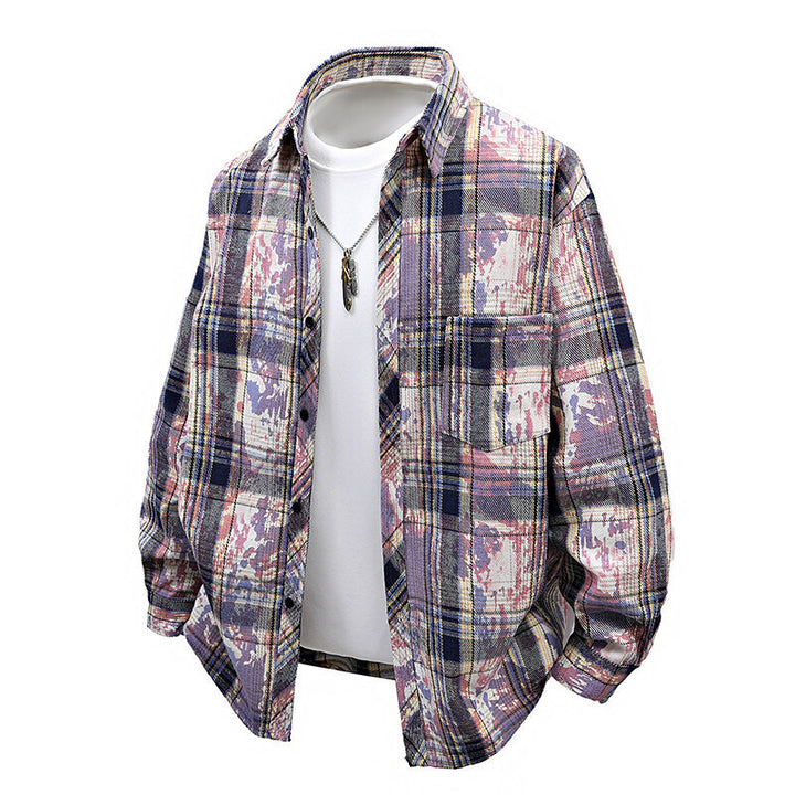 Men's oversized check shirt with creative color accents and practical chest pockets Lisslune